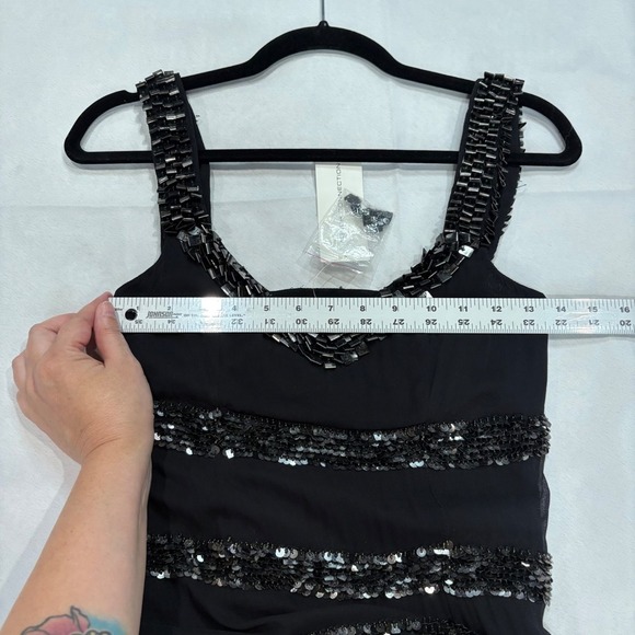French Connection LBD Black Silver Beads 100% Viscose Mini Dress - Picture 7 of 8